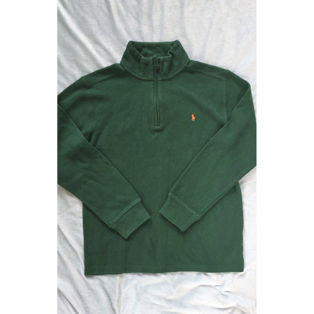 Polo Ralph Lauren Boys Green Quarter Zip Pullover Sweater Size L 14-16 Cotton